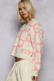 Chic V-Neck Fleece Checkered Pullover Sweater