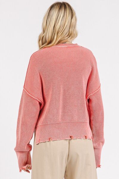 Mittoshop Distressed Hem Round Neck Dropped Shoulder Sweater