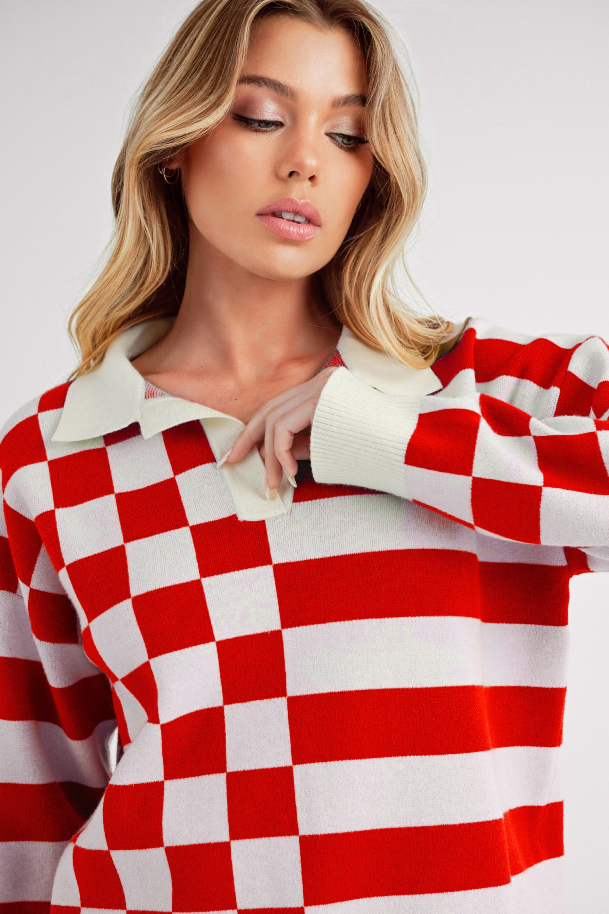 Striped & Checkered Drop Shoulder Sweater