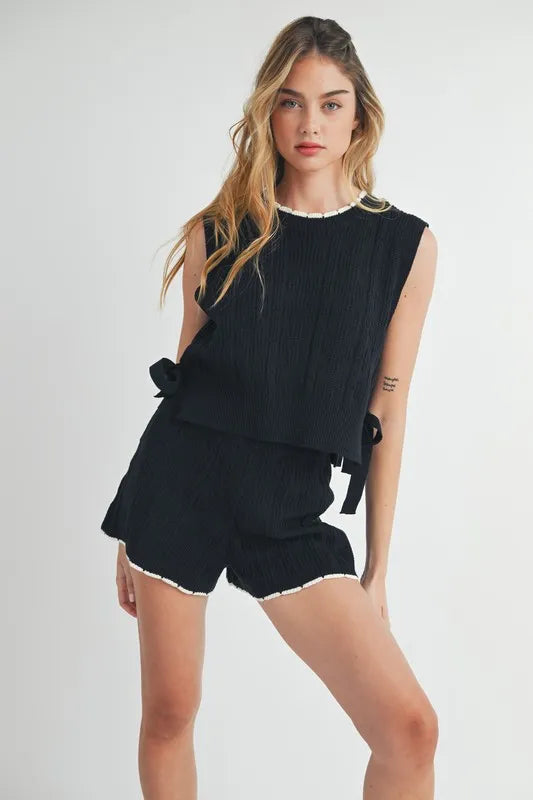 Side Tie Detail Knit Vest and Shorts Set