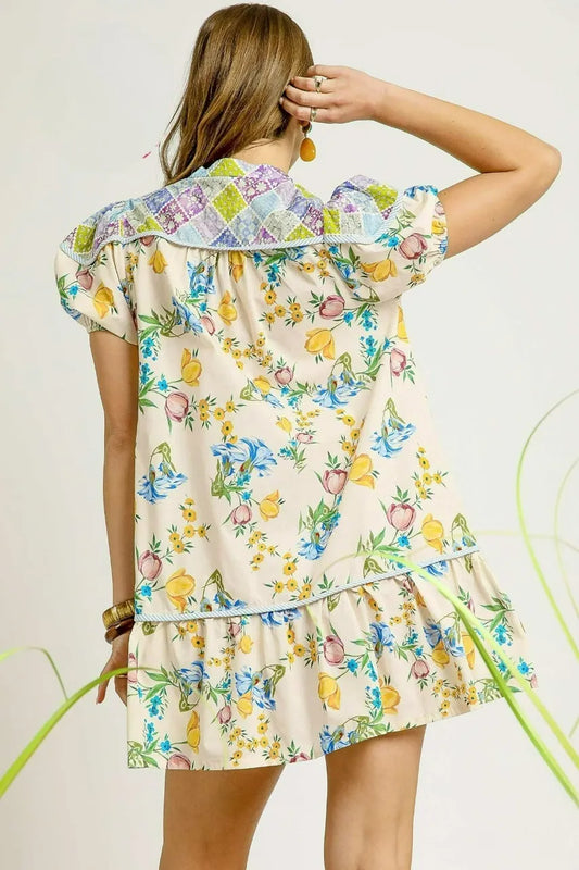 Blooming Puff Sleeve Babydoll Dress