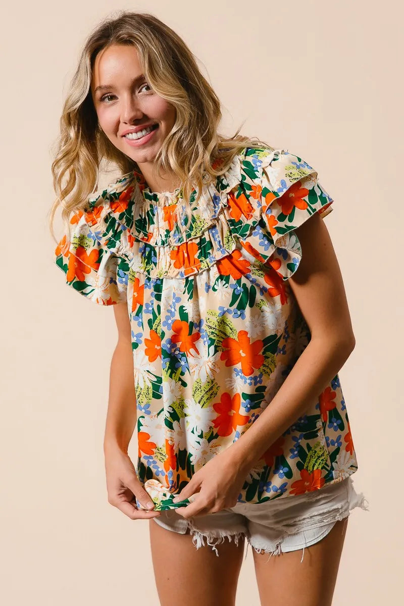 Multi Color Floral Print Woven Top