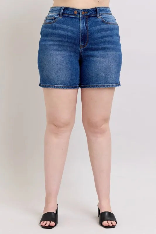 Full Size 2 Button Mid Length Dad Denim Shorts Plus Size