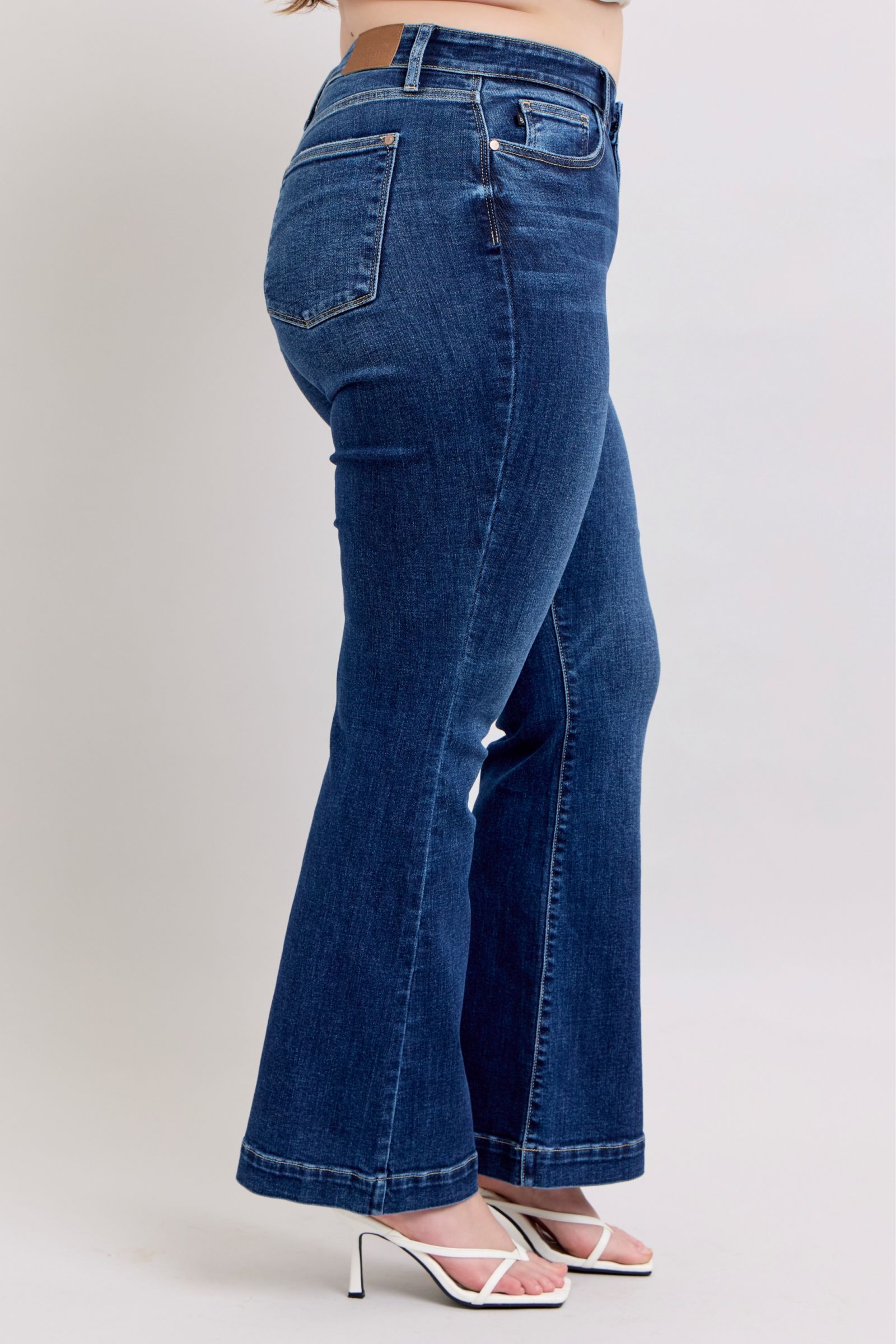 Full Size High Rise Flare Jeans with Pockets Plus Size