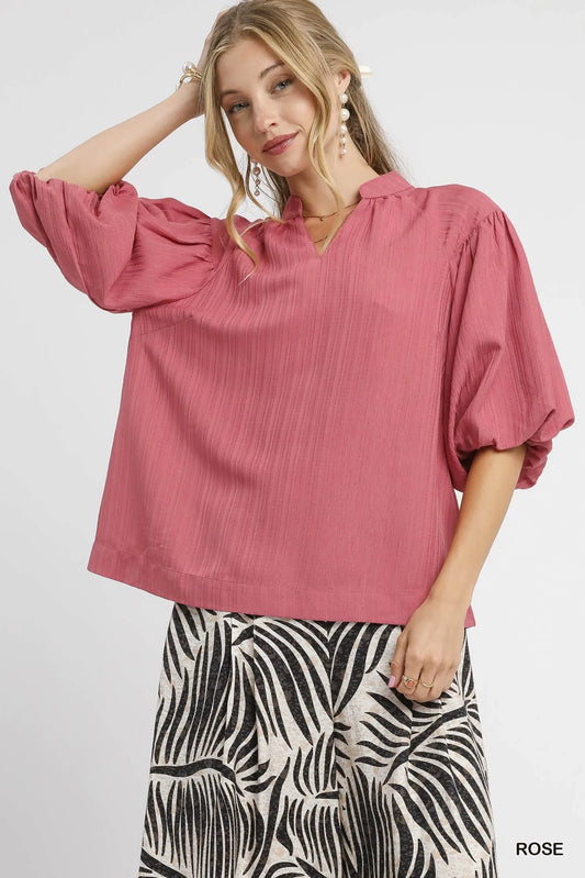 Dimensional Puff Sleeve Blouse