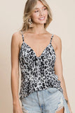 Leopard Printed Gauze Knit Twist Front Detailed Cami