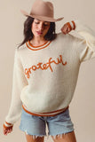 Grateful Sentiment Stitch Thanksgiving Sweater