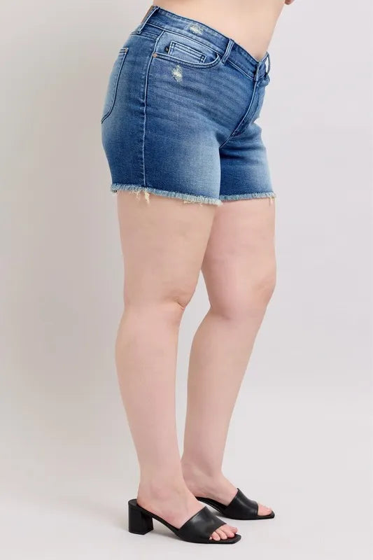Full Size V-Front Denim Shorts with Shield Pockets Plus Size