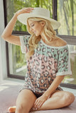 Leopard Printed Jersey Color Block Roll Up