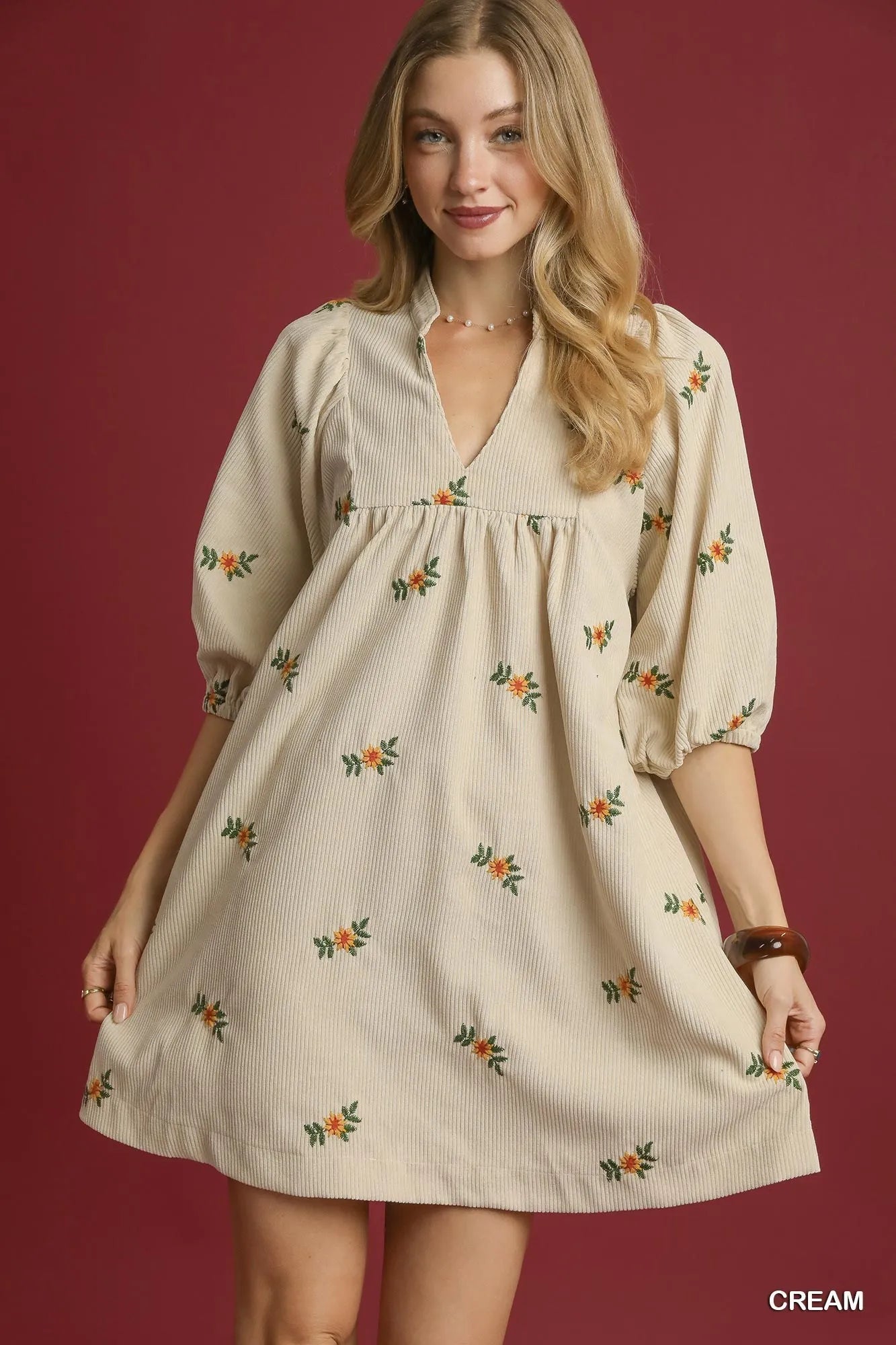Embroidered Babydoll Dress with Vintage Floral Details