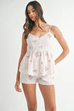 Stripe Embroidered Peplum Cami and Shorts Set