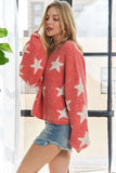 Full Size Star Contrast Round Neck Sweater