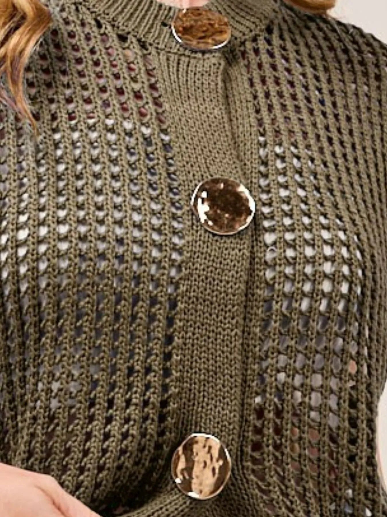 ME Bold Button Front Knit Openwork Vest