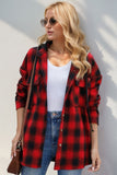 Drawstring Plaid Long Sleeve Hooded Shacket