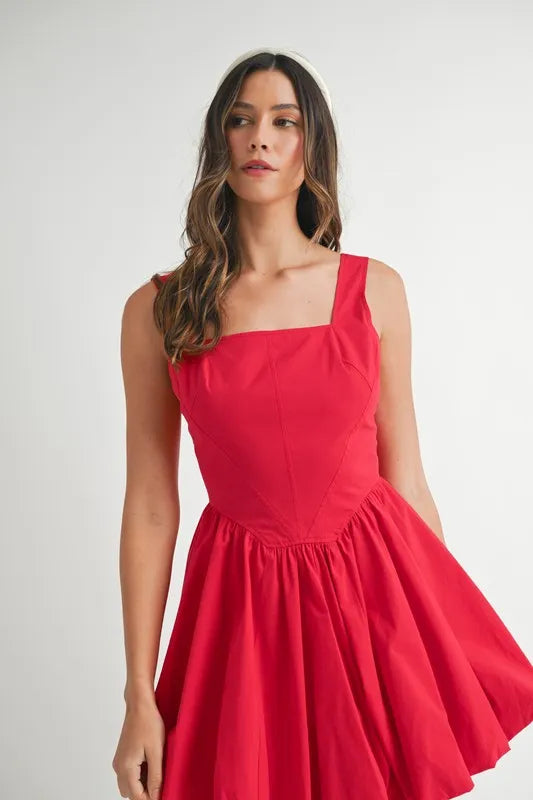 Poplin Square Neckline Bubble Mini Dress
