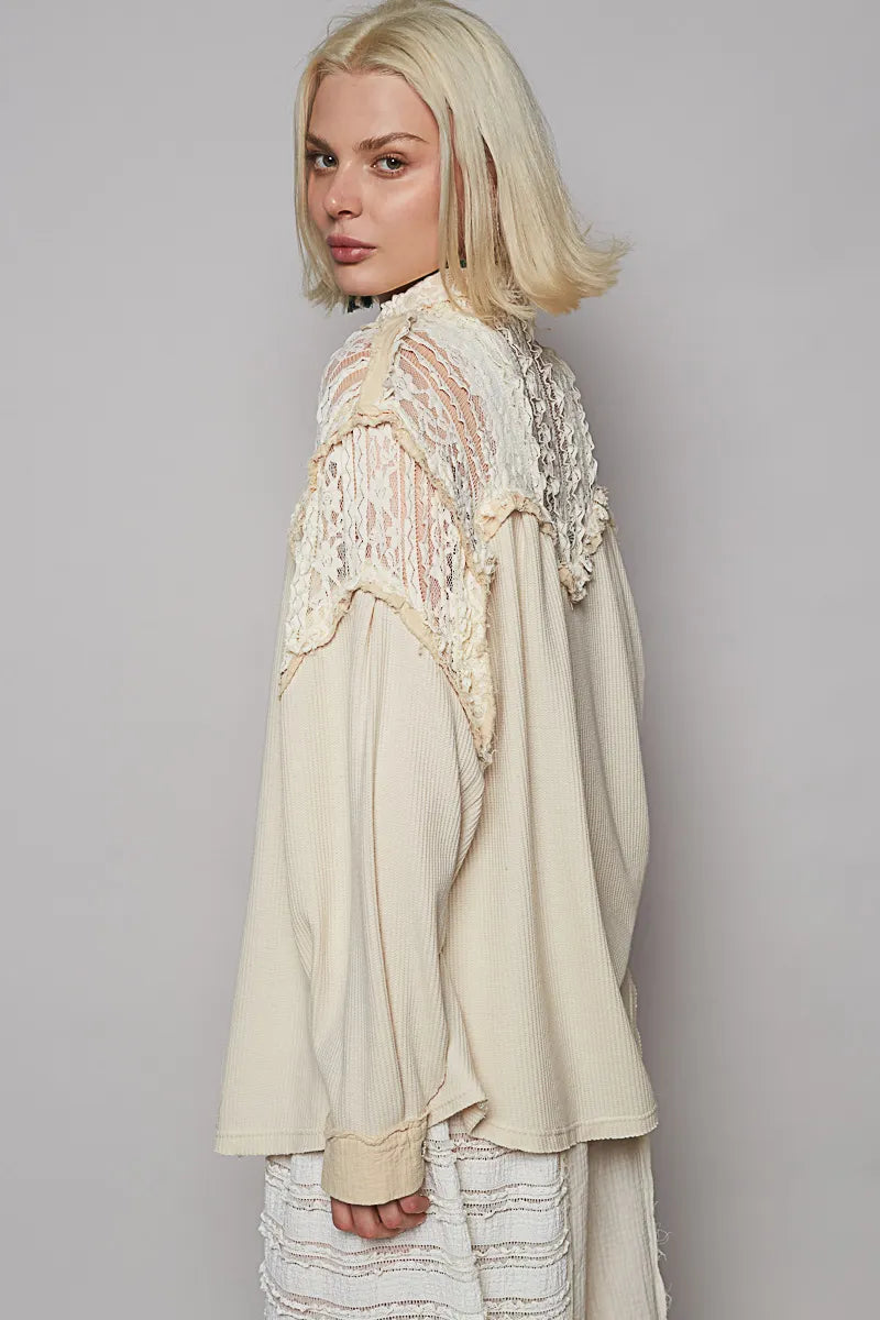 Vintage-Inspired Lace Trim Utility Jacket