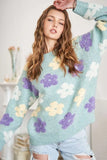 Full Size Floral Popped 2-Tone Sweater Top Plus Size