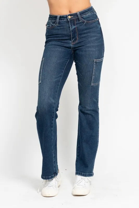 Full Size High Waist Cargo Bootcut Jeans Plus Size