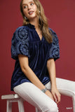 Velvet Blouse with Intricately Embroidered Sleeves