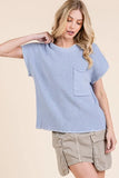 Solid Cap Sleeve Stitch Edge Knit Sweater