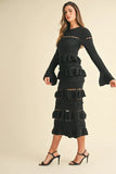 Long Sleeve Tiered Ruffle Knit Midi Dress