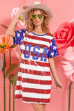 American Flag Theme Usa Print Sequin Dress