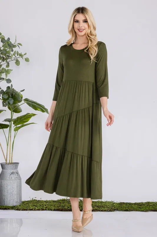 Full Size Asymmetric Tiered Midi-Dress Plus Size