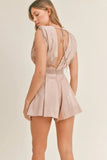 Draped Romper with Pleated Shoulder Pad Detail
