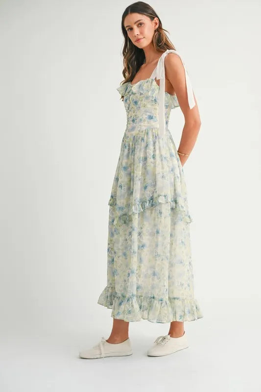 Floral Printed Shoulder Strap Midi Dress