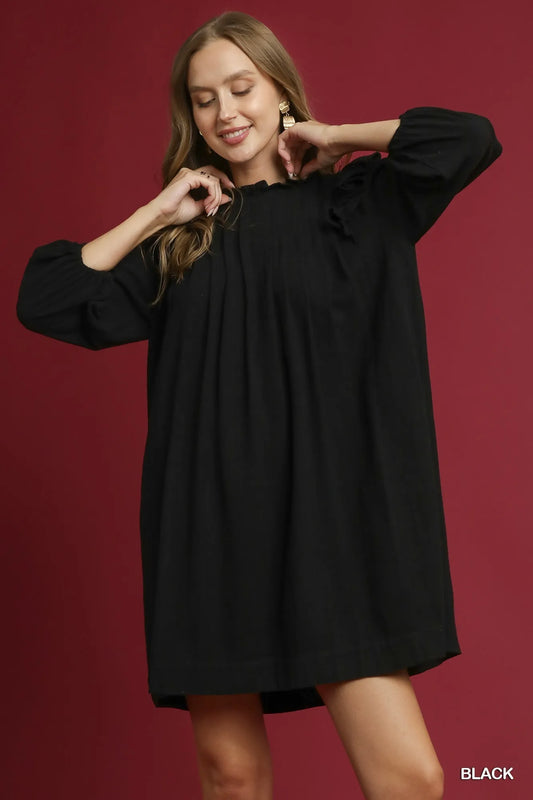 Ruffled Linen Pleated Babydoll Summer Dress