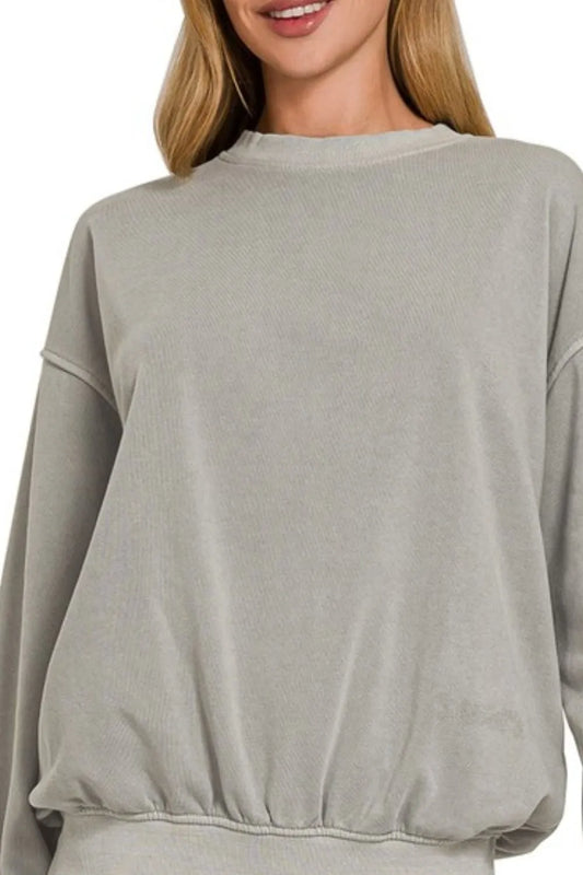 Relaxed Fit Crew-Neck Cotton Blend Sweatshirt