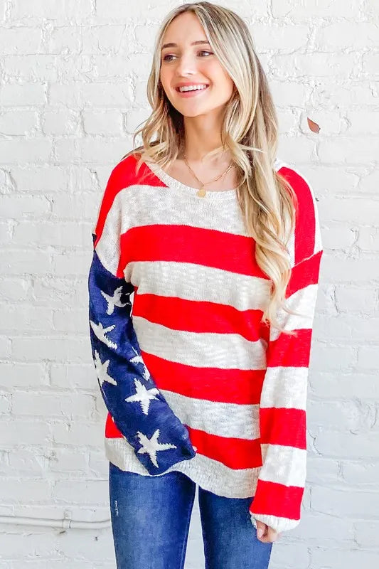 American Flag Long Sleeve Sweater