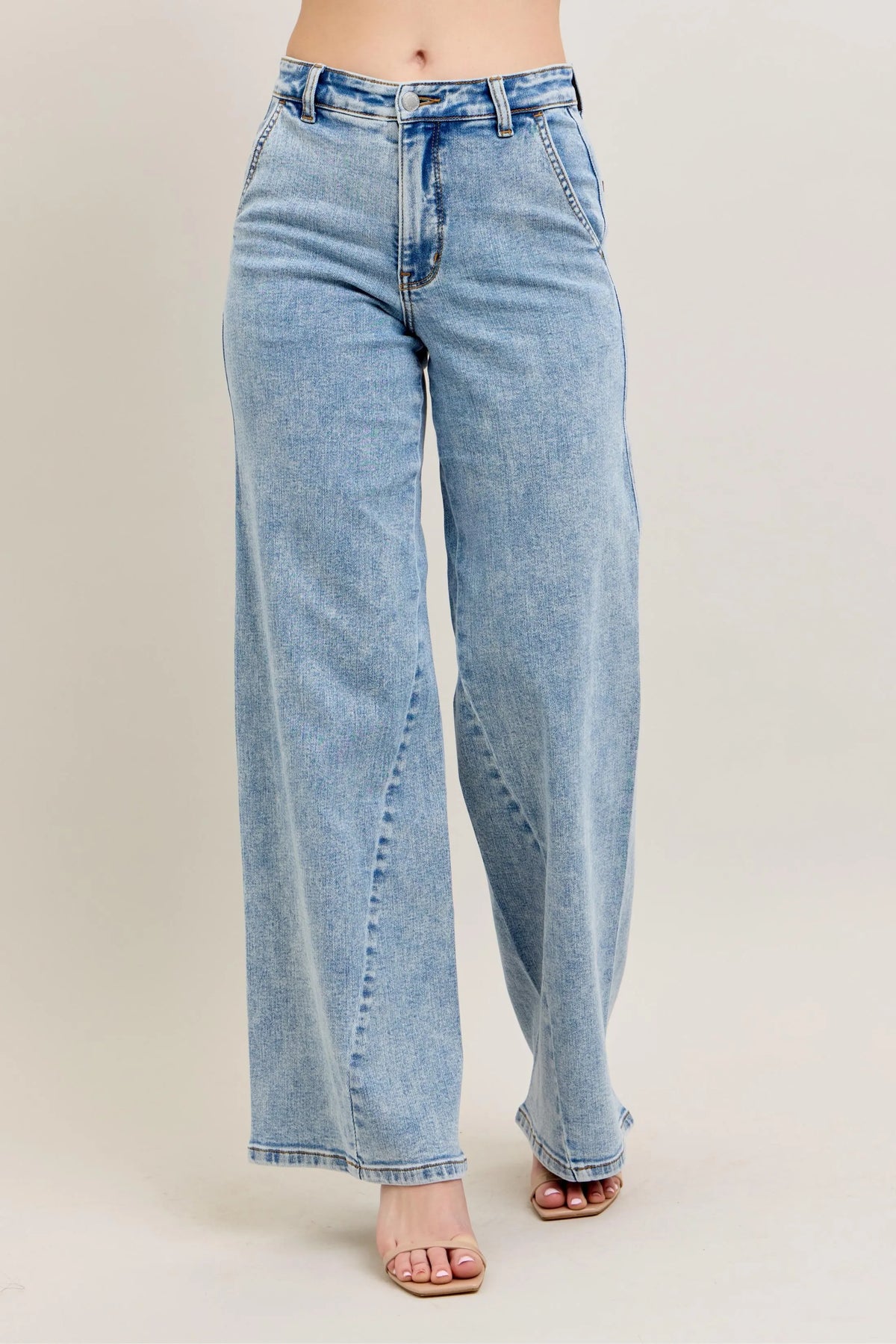 Full Size High Rise Wide Leg Jeans with Asymmetrical Inseam