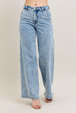 Full Size High Rise Wide Leg Jeans with Asymmetrical Inseam