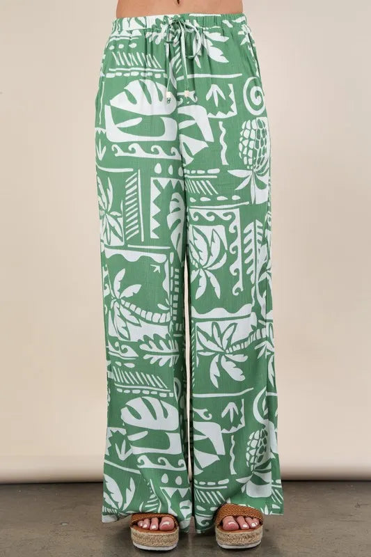 Printed Casual Wide Leg Resort Pants