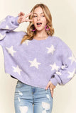 Star Contrast Round Neck Sweater