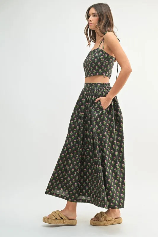 Floral Crop Top and Skirt Set