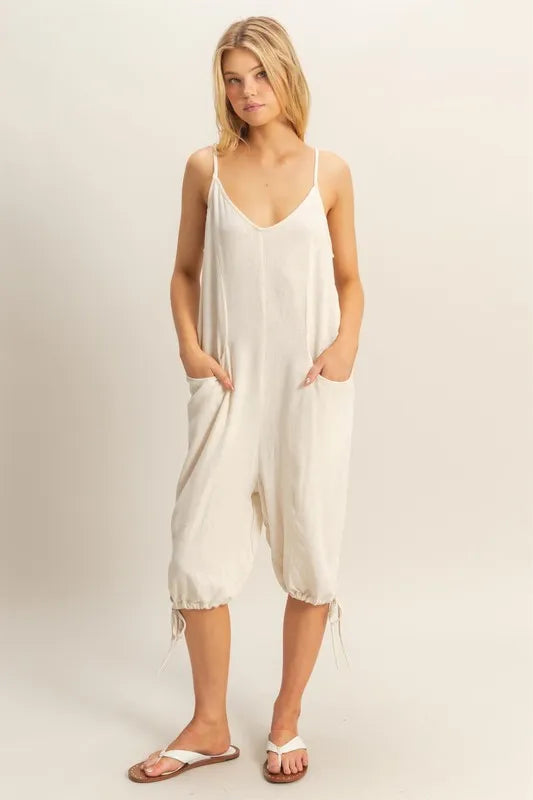 V-Neck Pocket Detail Side Tie Hem Romper