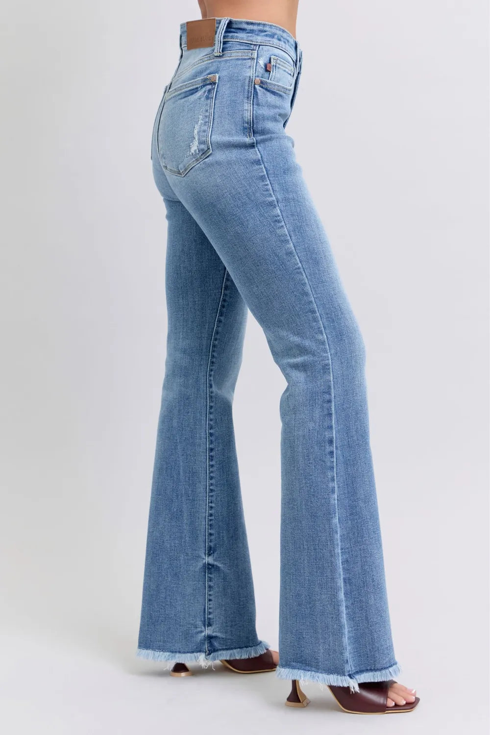 High Waist Raw Hem Vintage Bootcut Jeans