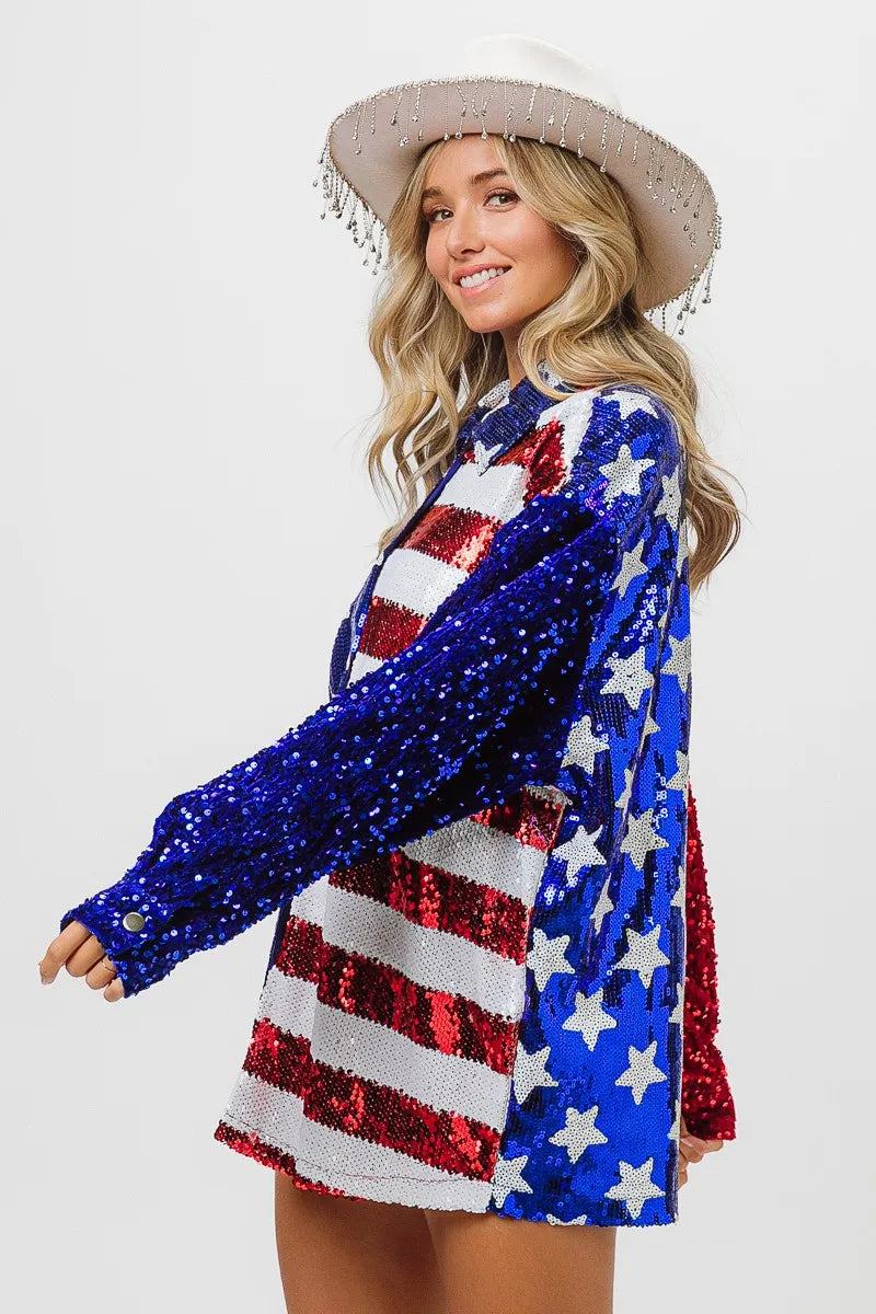 Velvet Sequin American Flag Shirt