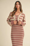 Stripe Crop Cardigan and Bodycon Dress Sweater Set