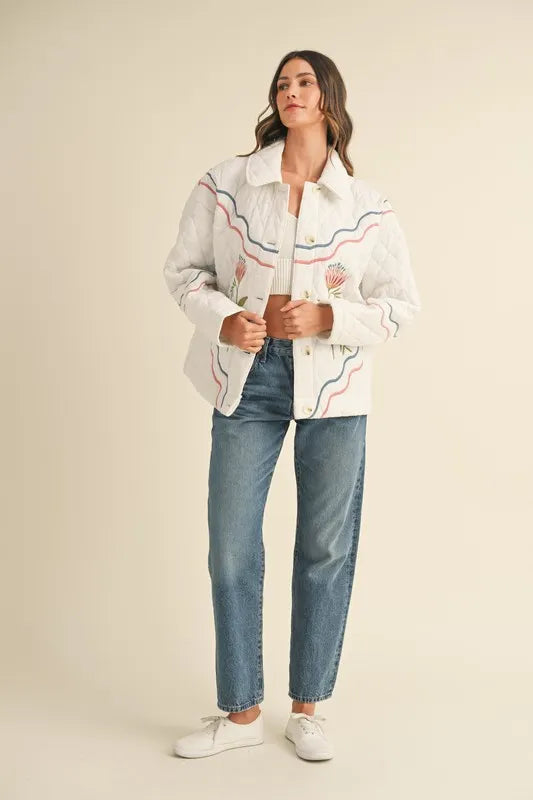 Floral Multi Color Embroidered Quilted Jacket