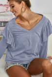Triblend V Neck Top with Shoulder Shrring Detail