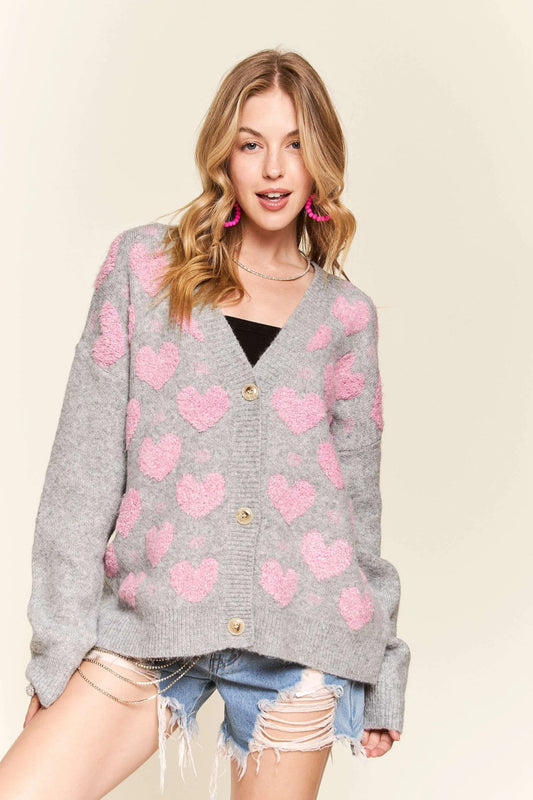 Button Down Heart Sweater Cardigan