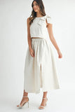 Taffeta Polka Dot Shoulder Ribbon Top and Skirt Set