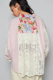 Elegant Lace Top with Floral and Stripe Design