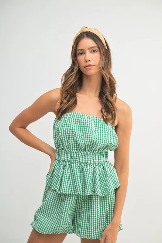 Gingham Tube Top and Shorts Set