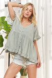 Button Down Ruffled Babydoll Blouse