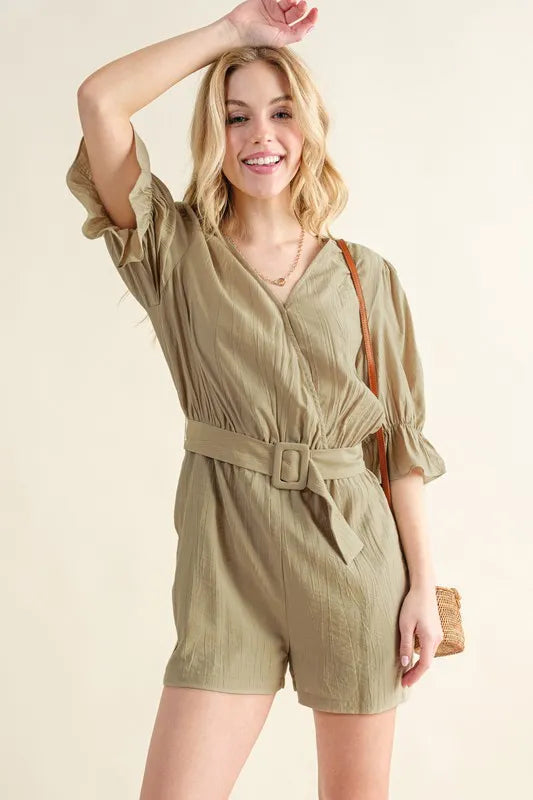 Flounce Sleeves Romper with Belt