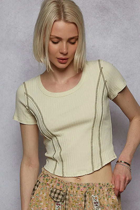 Vertical Seam Round Neck Cropped Top